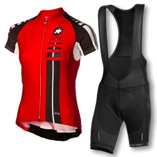 2016 Women Assos Cycling Jersey and Bib Shorts Kit Black Red