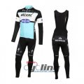 2016 Etixx Quick step Long Sleeve Cycling Jersey and Bib Pants Kits Black Sky Blue