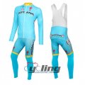 2016 Astana Long Sleeve Cycling Jersey and Bib Pants Kit Blue Yellow