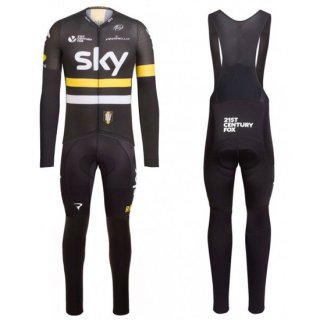 2016 Sky Long Sleeve Cycling Jersey and Bib Pants Kit Yellow Black [B0162]