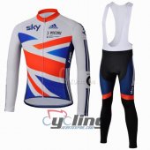 2013 Sky Long Sleeve Cycling Jersey and Bib Pants Kits White