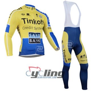2014 SaxoBank Cycling Jersey and Bib Shorts Kit Yellow Blue [Ba0825]