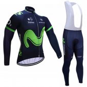 2017 Movistar Long Sleeve Cycling Jersey and Bib Pants Kit black
