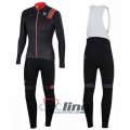 2016 Sportful Long Sleeve Cycling Jersey and Bib Pants Kit Black Red
