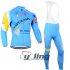 2014 Astana Long Sleeve Cycling Jersey and Bib Pants Kits Blue Yellow