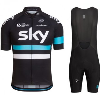 2016 Sky Cycling Jersey and Bib Shorts Kit Black Blue [B0155]