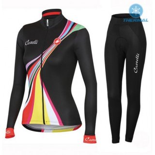2016 Women Castelli Long Sleeve Cycling Jersey and Bib Pants Kit Black Red