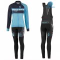 2016 Women Scott Long Sleeve Cycling Jersey and Bib Pants Kit Blue Black