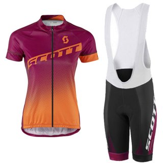 2016 Women Scott Cycling Jersey and Bib Shorts Kit Red Orange